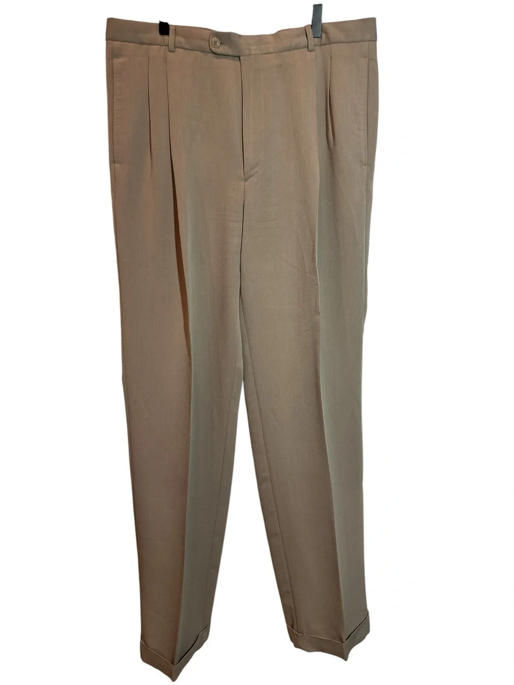 Bugatchi Uomo Slacks Dress Pants Pleated Front Cuffed Bottom 38x36 Solid Tan EUC